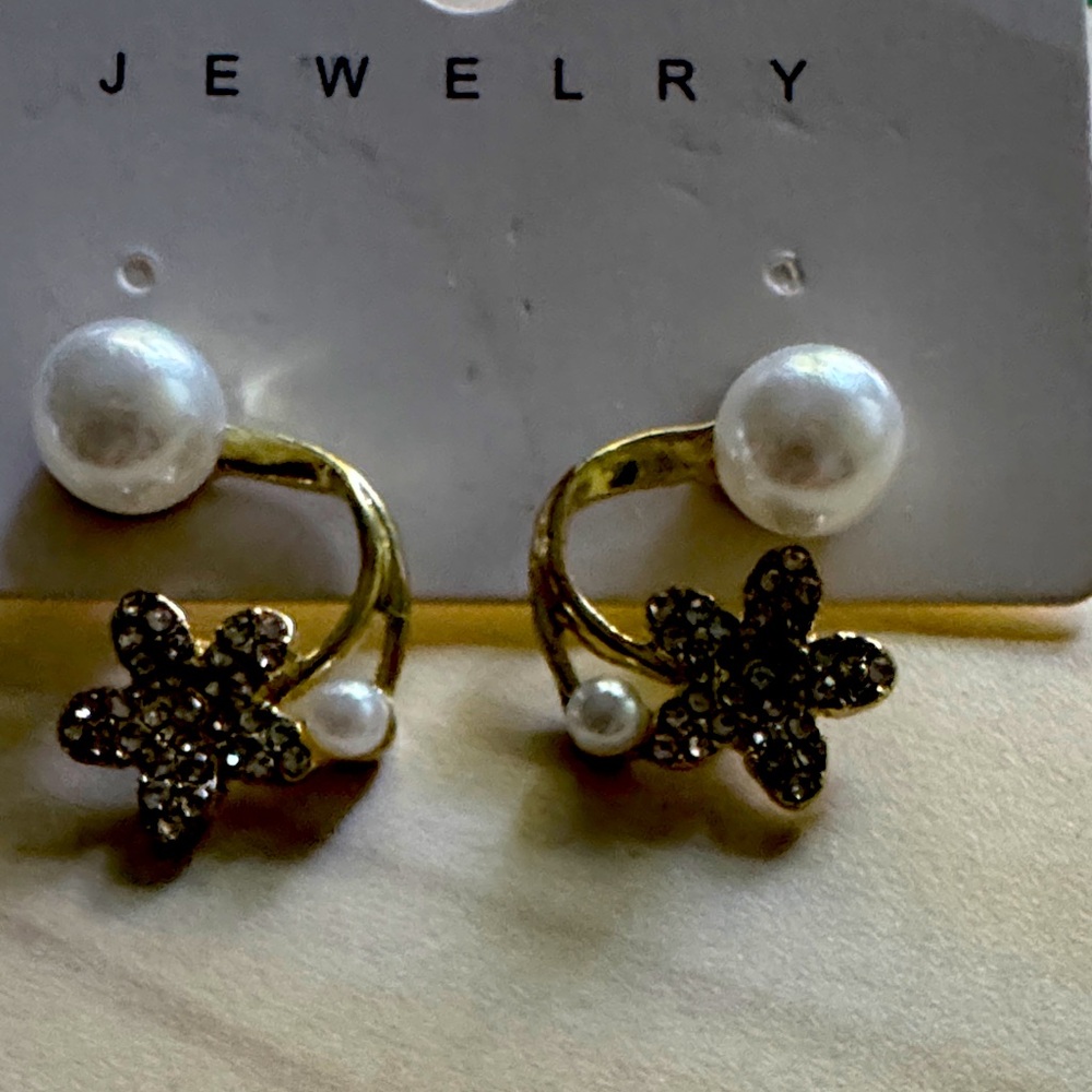 Elegant Gold and White Floral Earrings